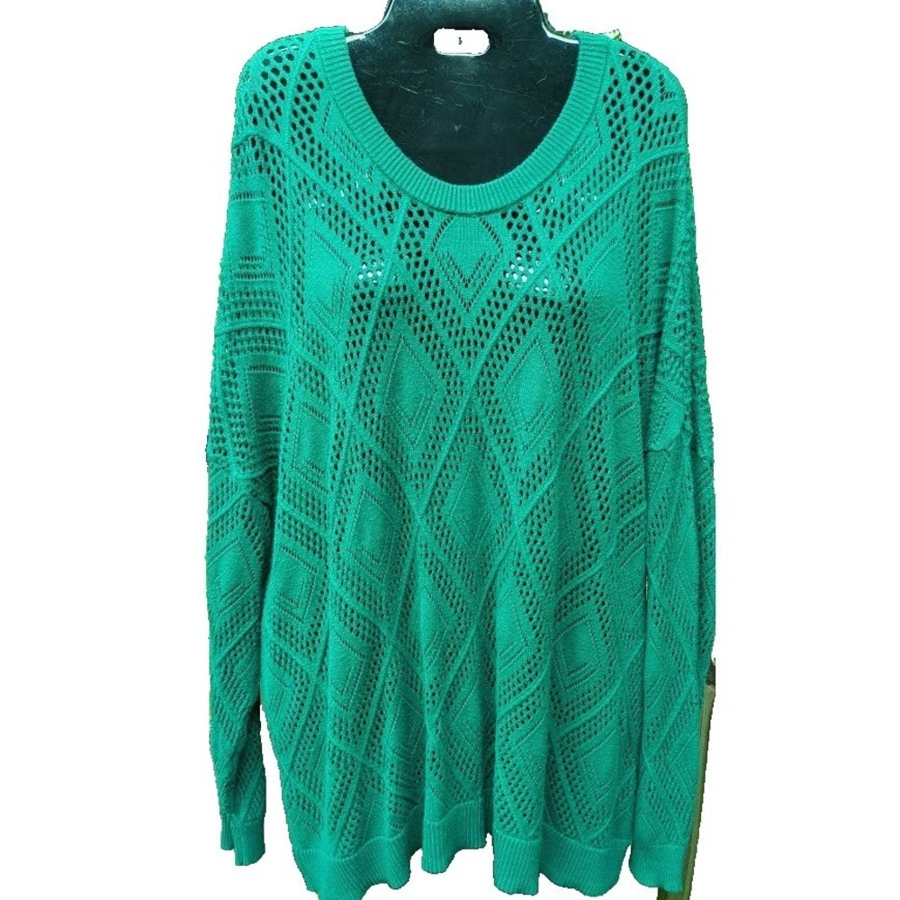 Torrid Open Knit Sweater Womens 3X Bright Green Pullover Comfy Timeless Classic